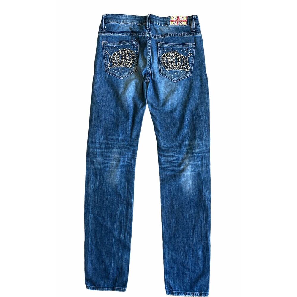 Machine Nouvelle Mode Distressed Destroyed Rhinestone Jeans - Picture 3 of 8